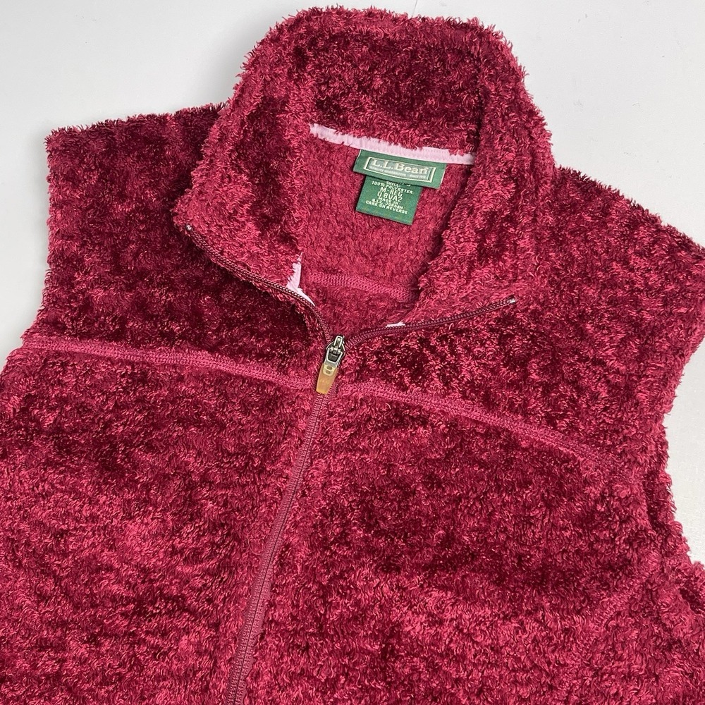 LL Bean Women's Medium Magenta Red Vest Sleeveless Jacket Polartec High Pile